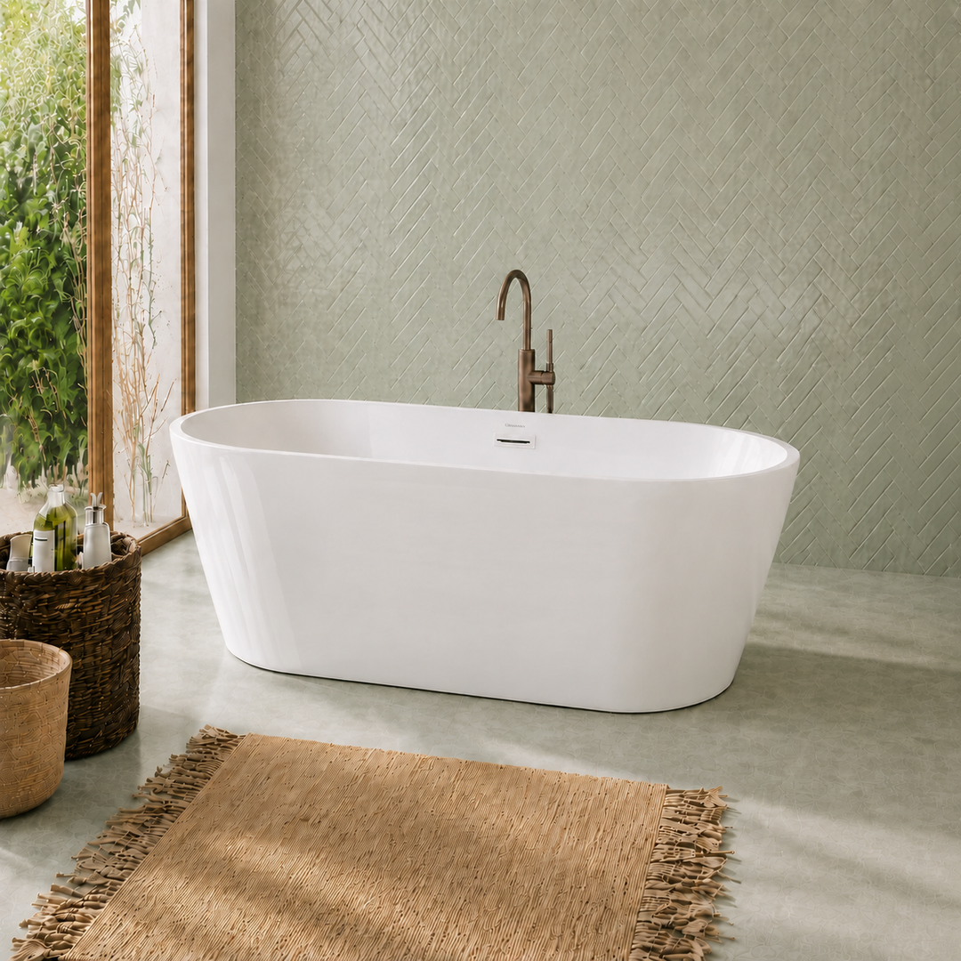 Hilversum 67 inch freestanding bathtub, angled view, Gramans Bathware
