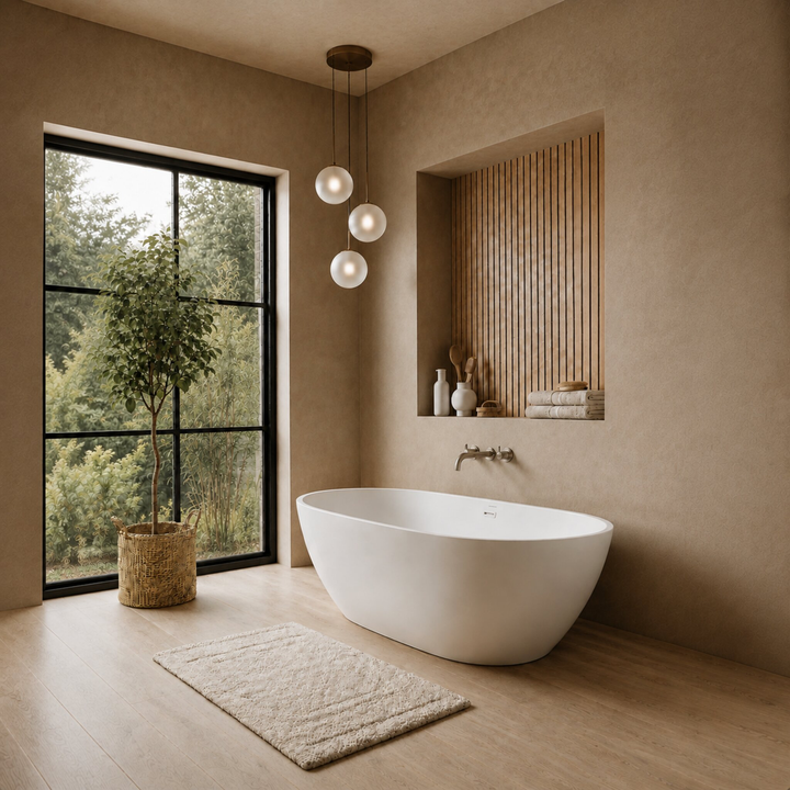 Laren 59 inch freestanding acrylic bathtub, angled view, Gramans Bathware