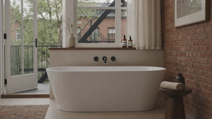HILVERSUM Freestanding Bathtub — 59" Rounded Rectangular Soaking Tub
