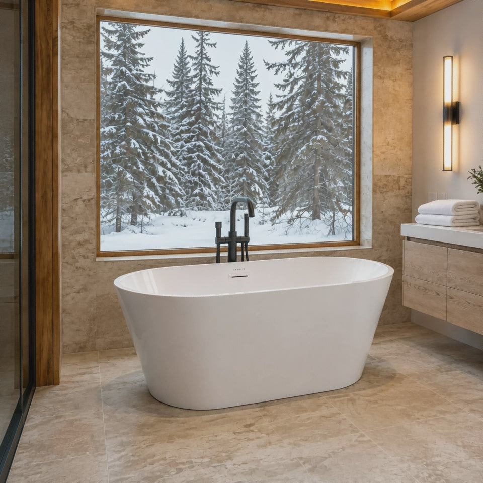HILVERSUM Freestanding Bathtub — 54" Rounded Rectangular Soaking Tub