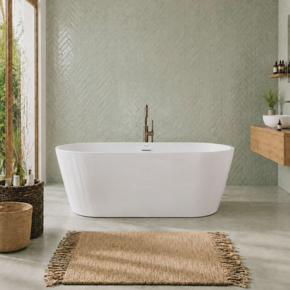 HILVERSUM Freestanding Bathtub — 67" Rounded Rectangular Soaking Tub